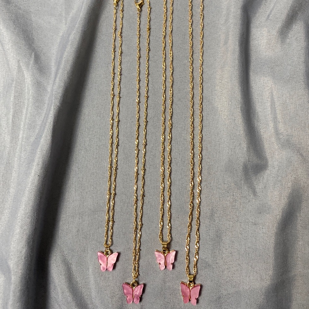 Butterfly Pendant Necklace in Pink